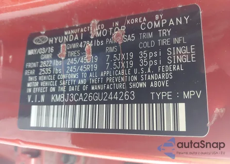 2016 Hyundai Tucson Sport из США, поврежденный, VIN KM8J3CA26GU244263